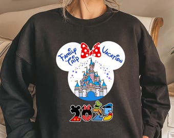 Sudadera con capucha de Disney para viajes familiares, sudadera de vacaciones 2025, camiseta del castillo de Mickey y Minnie, regalo de vacaciones de Disney, camisetas Disney a juego para toda la familia