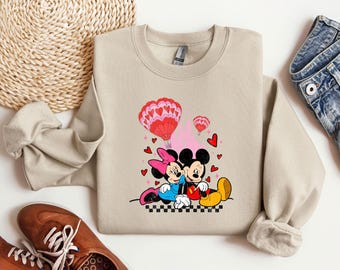 Mickey And Minnie Disney Valentine Sweatshirt, Valentines Day Gift, Disney Lover Sweatshirt, Gift for her, Heart Hoodie, Couple Matching Tee