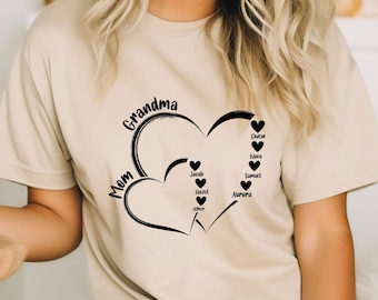 Personalized Grandma Shirt with Grandkid Names, Mothers Day Gift, Custom Heart Grandma Mom Shirt, Birthday Gift for Mom, New Mom Gift