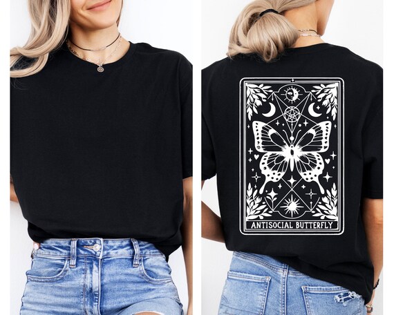 Gothic Butterfly Shirt, Red Antisocial Introvert Tee with Back Design, Alt Clothing Top, Dark Academia T-Shirt, Sarcastic Humor Gift
