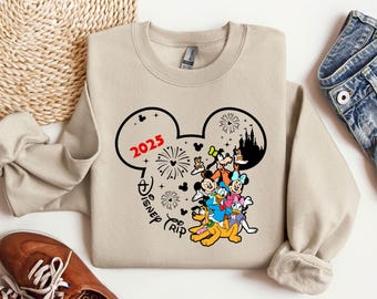 Disney Trip 2025 Hoodie, Mickey Minnie Goofy Donald Daisy Vacation Shirt, Disney Castle Sweatshirt, Family Matching Disney Gift