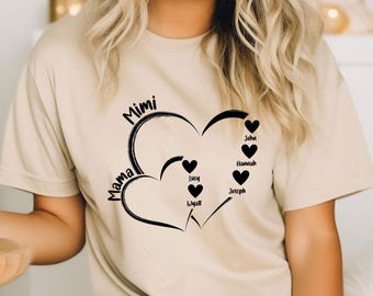 Custom Mimi Shirt with Kid Names, Mothers Day Gift, Personalized Heart Mimi Mama Shirt, Baby Shower Gift, Birthday Gift for Mom