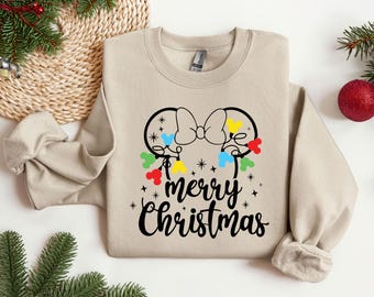 God Jul Disney-tröja, matchande jul-rundkrage, Disney Mouse-julhuvtröja, Disney-tröja för par, Disneyland-tröja