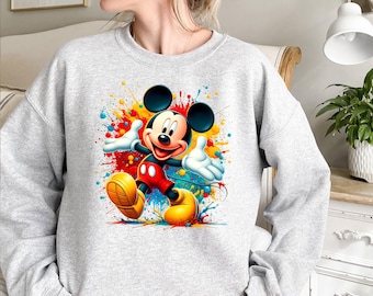 Cute Mickey Mouse Sweatshirt, Color Splash Disney Hoodie, Disneyland Family Vacation Crewneck, Disney World Trip Gift for All Ages