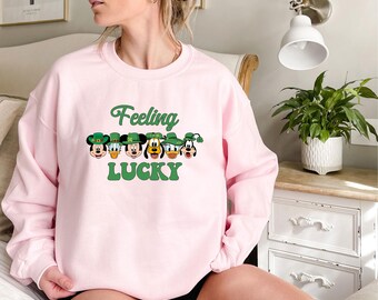 Felpa con cappuccio Feeling Lucky Mickey and Friends per San Patrizio, Felpa con cappuccio Four Leaf Clover, Felpa con cappuccio Disney St Patrick, Felpa con cappuccio regalo irlandese