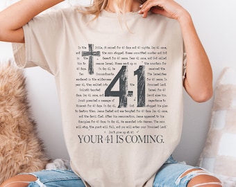 Camiseta "No te rindas a los 40", "Se acerca el día 41", "Motivación con versículos bíblicos", "Camiseta cristiana inspiradora", "Regalo religioso"