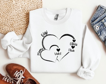 Personalized Heart Mama Sweatshirt with Kid Names, Mothers Day Gift, Custom Gigi Mama Sweatshirt, Birthday Gift for Mom, New Mom Gift