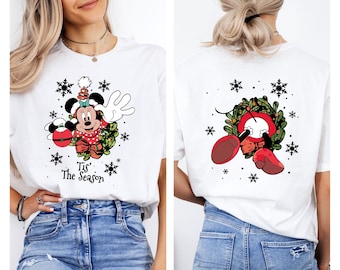 Camiseta navideña de Disney, camiseta navideña de Mickey y Minnie, camiseta navideña de dos caras, camiseta de fiesta navideña de Mickey, Navidad 2025