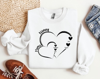 Birthday Gift for Mom, Personalized Nanny Mama Heart Sweatshirt with Kid Names, Mothers Day Gift, Custom Mama Sweatshirt, New Mom Gift