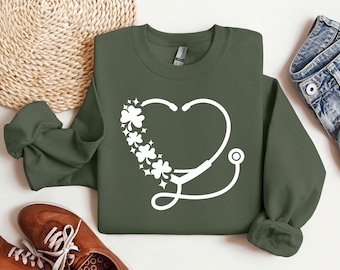 Lucky Nurse Sweatshirt, St Patrick's Day Sweatshirt, Nurse St Patrick Gift, Four Leaf Clover Sweatshirt, Shamrock Festival Irish Sweatshirt