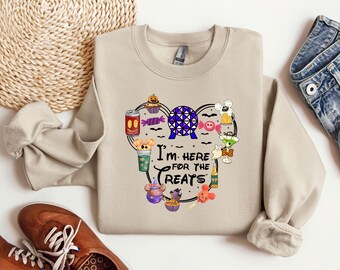I'm Here For The Treats Sweatshirt, Disney Halloween Snacks Crewneck, Epcot Snacking Around The World, Spooky Food Disney Vacation Pullover