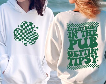 Tutti al pub si ubriacano, felpa Lucky Clover, felpa con scritta "St Patrick Drinking", girocollo irlandese bifacciale, regalo per lei