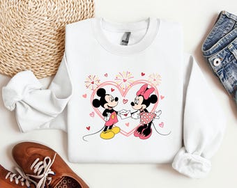 Mickey And Minnie Disney Valentine Sweatshirt, Happy Valentines Day, Valentines Day Gift, Disney Lover Crewneck, Gift for her, Heart Sweater