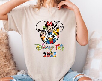 Camiseta con orejas de Mickey y Minnie, Viaje a Disney 2025, Camisetas de vacaciones en Disneyland, Camiseta familiar Disney a juego, Camiseta de Mickey y sus amigos