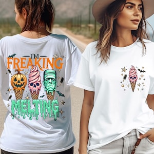 Melting Ice Cream Monsters Shirt, Halloween Funny Spooky Cone Tee, Jack O Lantern Frankenstein Skull Gift, Cute Halloween Gift