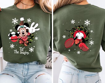 Bluza świąteczna Disney, bluza świąteczna Myszka Miki i Myszka Minnie, dwustronna koszula świąteczna, bluza z okrągłym dekoltem z napisem „Myszka Miki i jej święta”