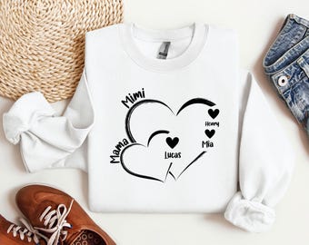 Personalized Mama Sweatshirt with Kid Names, Custom Mimi Mama Heart Sweatshirt, Mothers Day Gift, Birthday Gift for Mom, baby shower gift