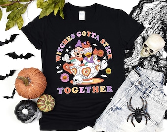 Retro Groovy Halloween Shirt, Spooky Cute Witches Tee, Vintage Disney T-Shirt, Minnie Daisy Besties Top, Witchy Vibes Halloween Gift Tee