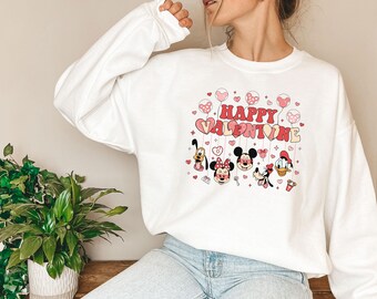 Happy Valentine Sweatshirt, Valentines Day Gift, Mickey and Friends Valentines Day Hoodie, Disney Valentine, Mickey and Minnie Love Crewneck
