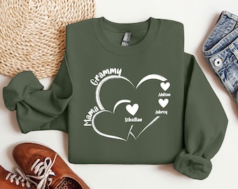 Mothers Day Gift, Personalized Grammy Mama Heart Sweatshirt with Kid Names, Custom Mama Sweatshirt, Birthday Gift for Mom, New Mom Gift