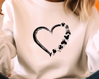 ディズニー ハート スウェットシャツ、ディズニー スウェットシャツ、ミッキーと仲間たち、マジック キングダム クルーネック、ディズニーワールド シャツ、ディズニーランド ファミリー バケーション パーカー