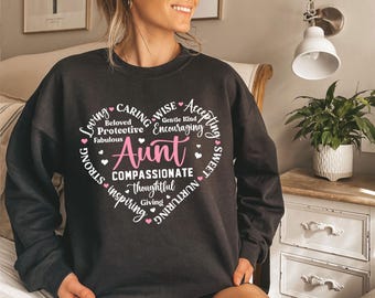 Birthday Gift for Aunt, Aunt Heart Sweatshirt, Mother's Day Gift, New Aunt Gift, Baby Announcement Aunt Clothing, Cute Birthday Aunt Gifts