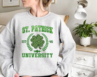 Felpa con cappuccio St Patrick Est 461 University, Felpa con cappuccio studente irlandese, Felpa con cappuccio con quadrifoglio, Felpa con cappuccio Shamrock Festival