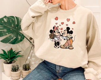 Disney Lover Sweatshirt, Mickey And Minnie Disney Valentine Sweatshirt, Valentines Day Gift, Gift for her, Heart Hoodie, Couple Matching Tee