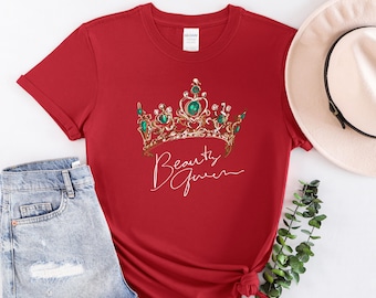 Maglietta "Regina di Bellezza Corona", maglietta con tiara dorata regale da donna, maglietta che infonde forza femminile, regalo per compleanno, design ispirato alla regalità
