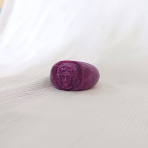 Hand-Carved African Ruby Ring with Male Face | Unique Statement Ring | Artistic Ruby Face Jewelry