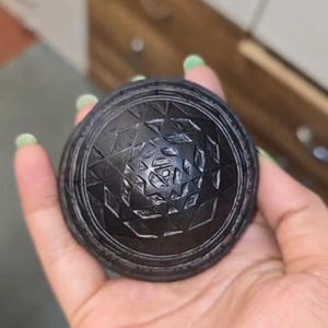 Meru Shriyantra Carved on Shaligram Stone | Sacred Fossil Stone Yantra | Divine Energy Tool | Rare Vastu Collectible
