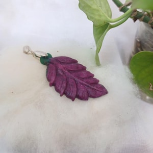 Hand-Carved Ruby Zoisite Leaf Pendant | Natural Gemstone Growth Symbol