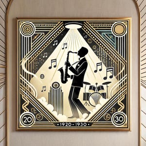 Art Deco Saxophone Poster: Vintage Jazz Club Wall Art (Digital Download)