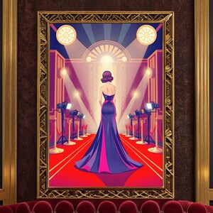 Hollywood Dreams 1920s Art Deco Poster | Glamorous Red Carpet Wall Art