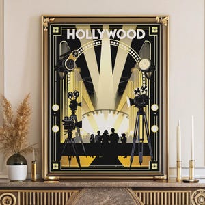 Art Deco Hollywood Poster | 1920er Jahre Vintage Glamour | Stummfilm Ära Wand Kunst | Digitaler Download | Goldenes schwarzes Design | Mehrere Größen