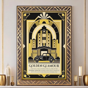 Art Deco Car Poster: 1920s Golden Glamour Print (Digital Download)