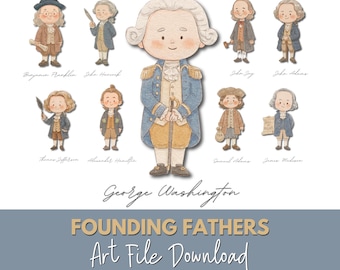 Founding Fathers Watercolor Clipart: American Revolution Art (PNG & PDF Downloadable Files)