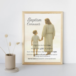 LDS Baptism Gift for Boys | Christ & Boy Watercolor Print with Baptism Covenants | PDF Printable 5x7  10x10 | Primary Baptism Gift