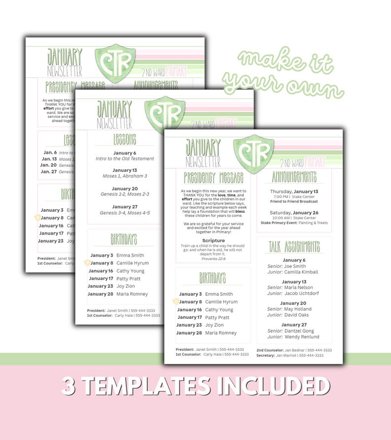 LDS Primary Newsletter Template | Monthly Updates | Editable in Canva ...