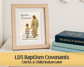 Impression du baptême SDJ : aquarelle de Jésus et de l'enfant, alliances du baptême (téléchargement numérique)