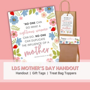 Imprimible SUD para el Día de la Madre / Cita del presidente Russell M. Nelson / Etiquetas de regalo, tarjetas, adornos para bolsas de dulces / Sociedad de Socorro, regalos de barrio
