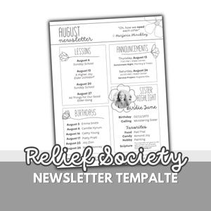 LDS Relief Society Newsletter Template: Editable Floral Design (Digital Download)
