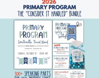 2026 LDS Primary Program Bundle: Editable Script, Invites, Posters (Instant Download)