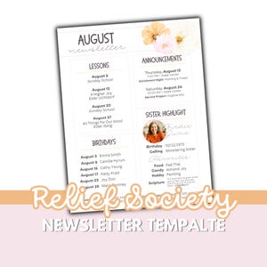 LDS Relief Society Newsletter Template: Watercolor Floral Design - Canva Editable