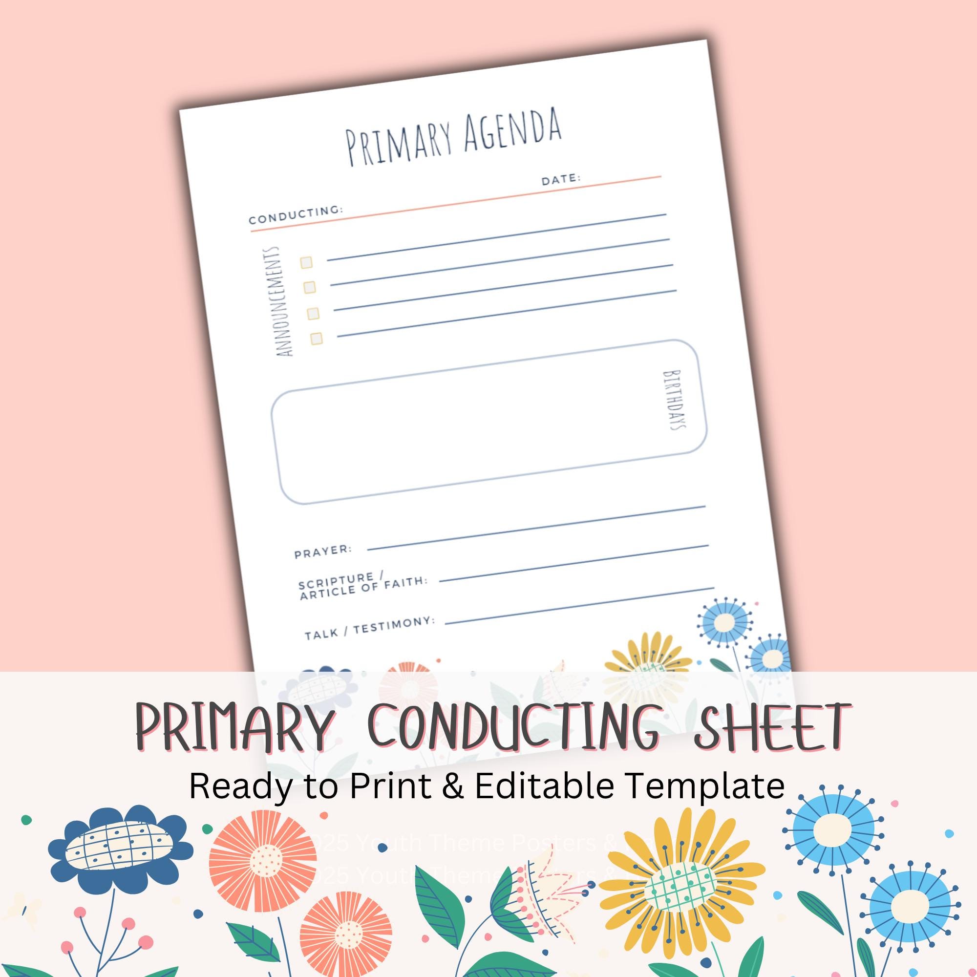 LDS Primary Conducting Sheet PDF + Editable Canva Template | Junior/Senior & Combined Primary Versions | Prayer, Talks, Birthdays, ect.