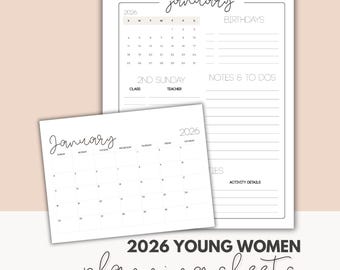 Sunday Activity Planer & Class Organizer  |  LDS Young Women 2026 Planner  |  Walk with Me