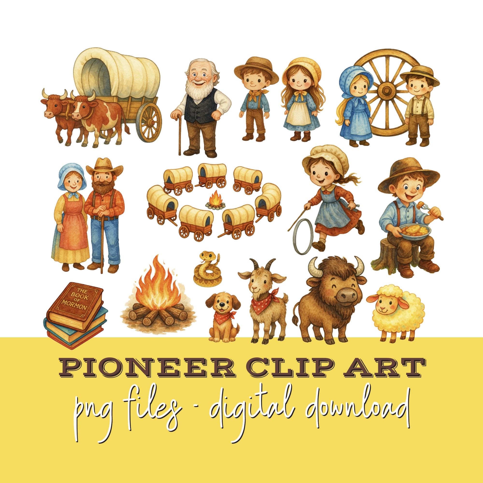 Pioneer Day Clip Art: LDS Trek Graphics, Wagons, Book of Mormon  (PNG Digital Download)