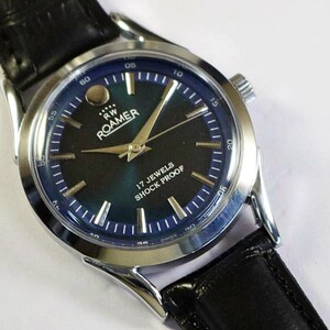 Orologio da polso da uomo Roamer Vintage Swiss Made a carica manuale, quadrante blu, anse curve, cassa in acciaio inossidabile, regalo per uomo #8001