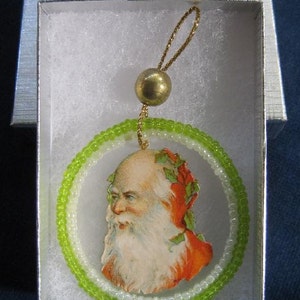 Feather Tree Christmas Ornament Vintage Victorian Die Cut Santa Victorian Scrap Beads image 3