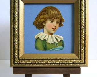 Vintage Oblaten Victorian Child Portrait Little Boy Ruffle Collar Die Cut Scrap Framed